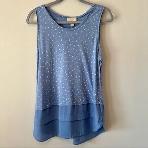 LOFT Blue Polka Dot Tiered Sleeveless Top